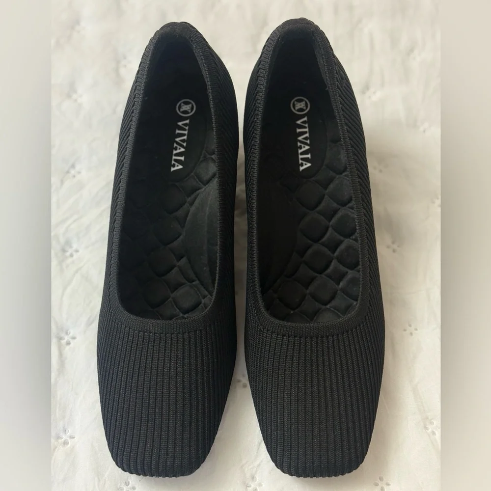 ViVAIA Woman’s Margo Pump Size 36.5 Black Knit Wedge Heel Shoe Square Toe Comfy